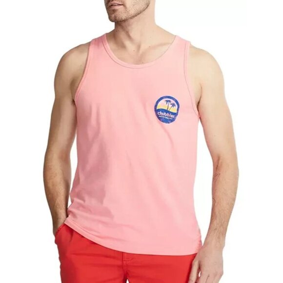 chubbies Men's Graphic Tank Top Muscle Logo Tropical Beach Preppy Medium Coral - Picture 4 of 6